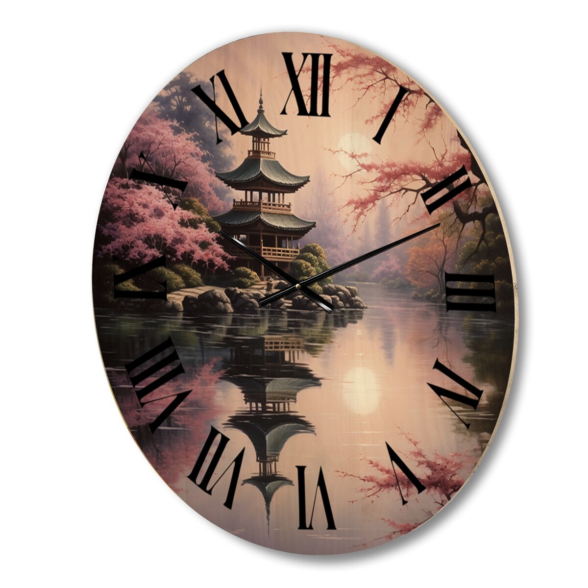 Designart "Asian Art Serene Pagoda VIII" Asian Oversized Wood Wall Clock