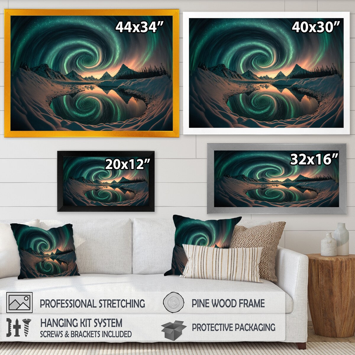 Designart "Aurora Borealis Magical Northern Lights IV" Landscape Mountains Framed Art Print