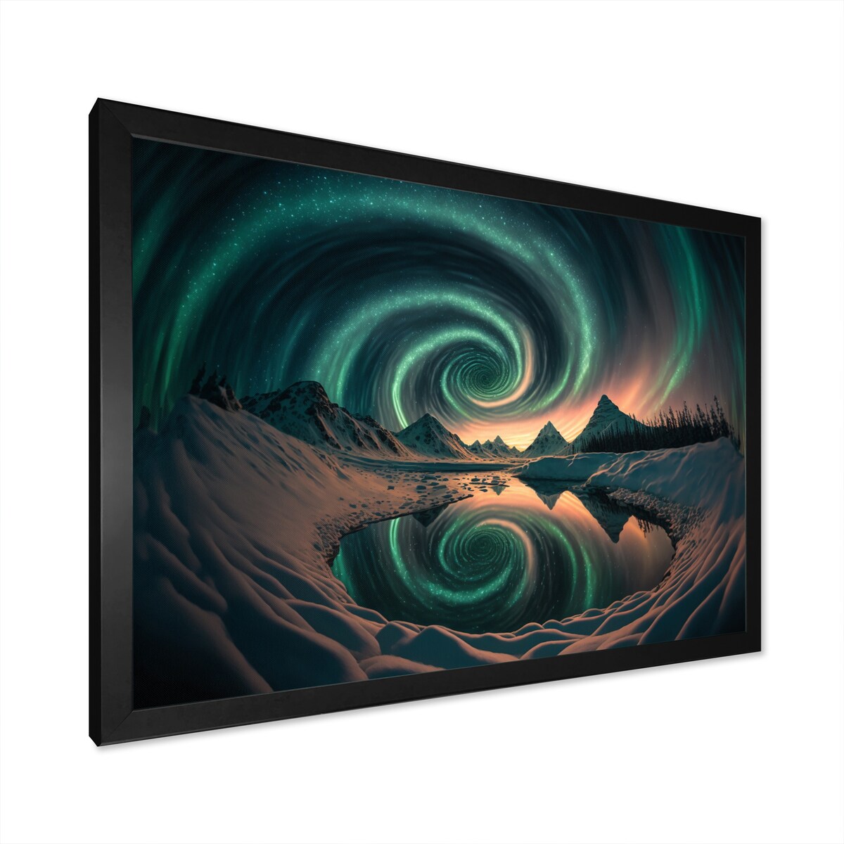 Designart "Aurora Borealis Magical Northern Lights IV" Landscape Mountains Framed Art Print