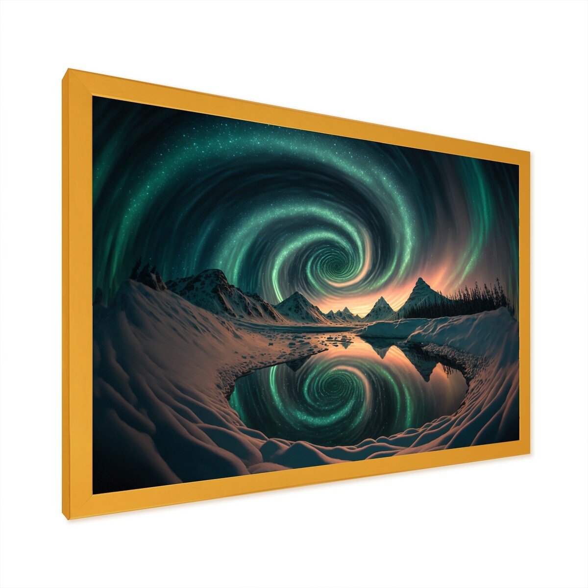 Designart "Aurora Borealis Magical Northern Lights IV" Landscape Mountains Framed Art Print