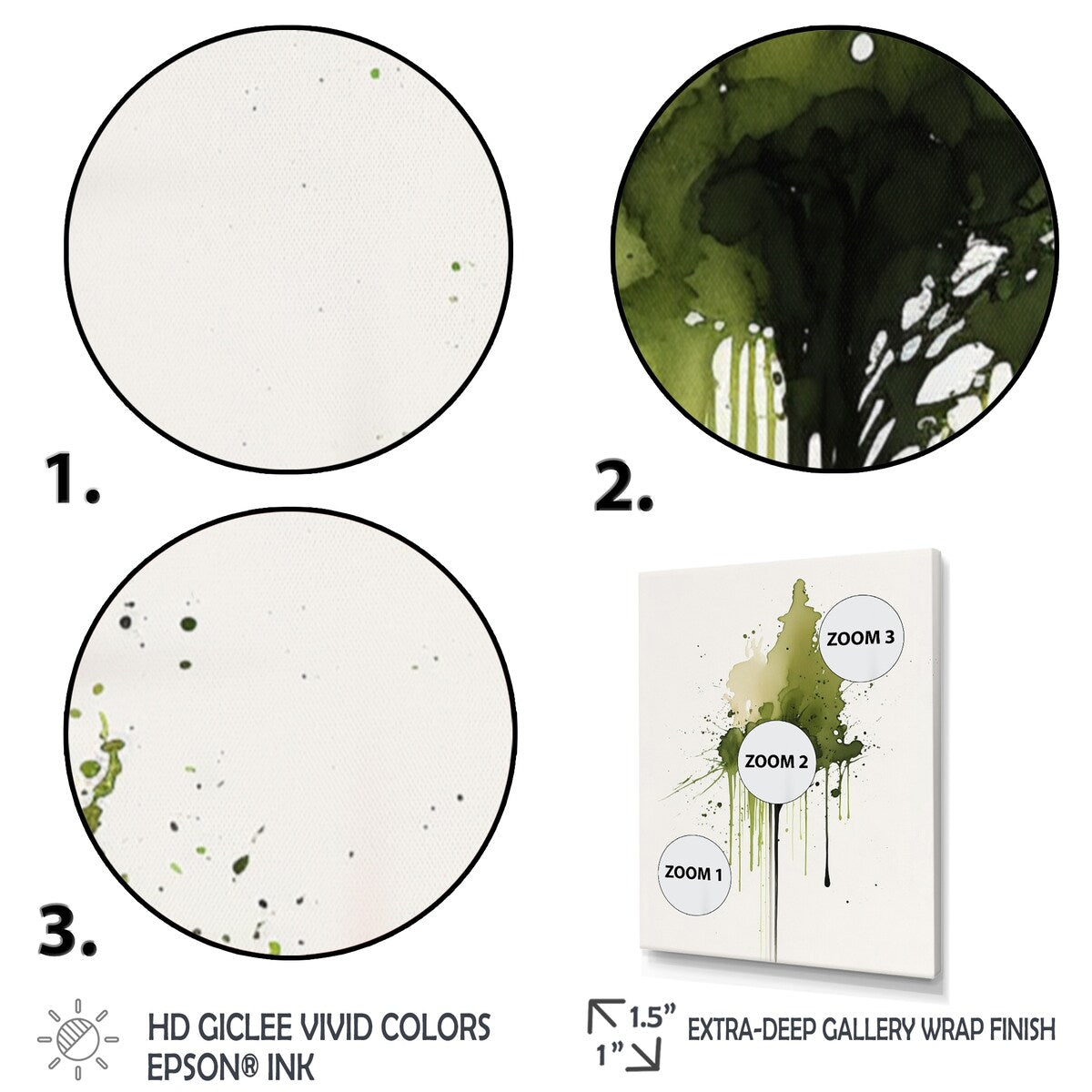 Designart "Awakenings In Spanish Moss" Abstract Liquid Ink Canvas Art Print - 3 Panels