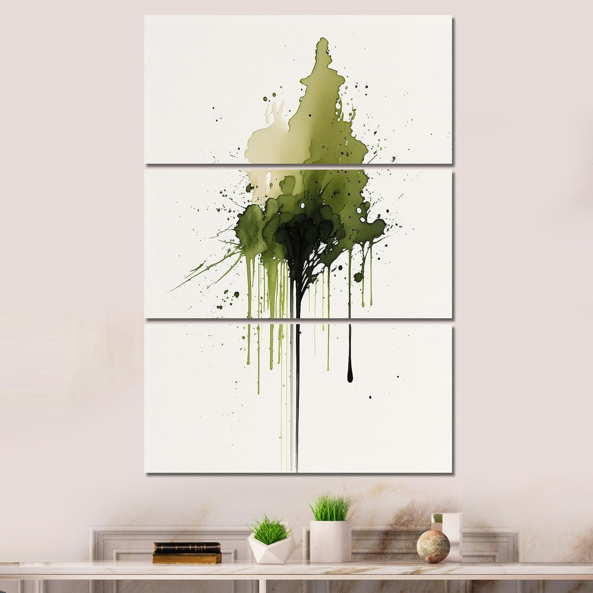 Designart "Awakenings In Spanish Moss" Abstract Liquid Ink Canvas Art Print - 3 Panels