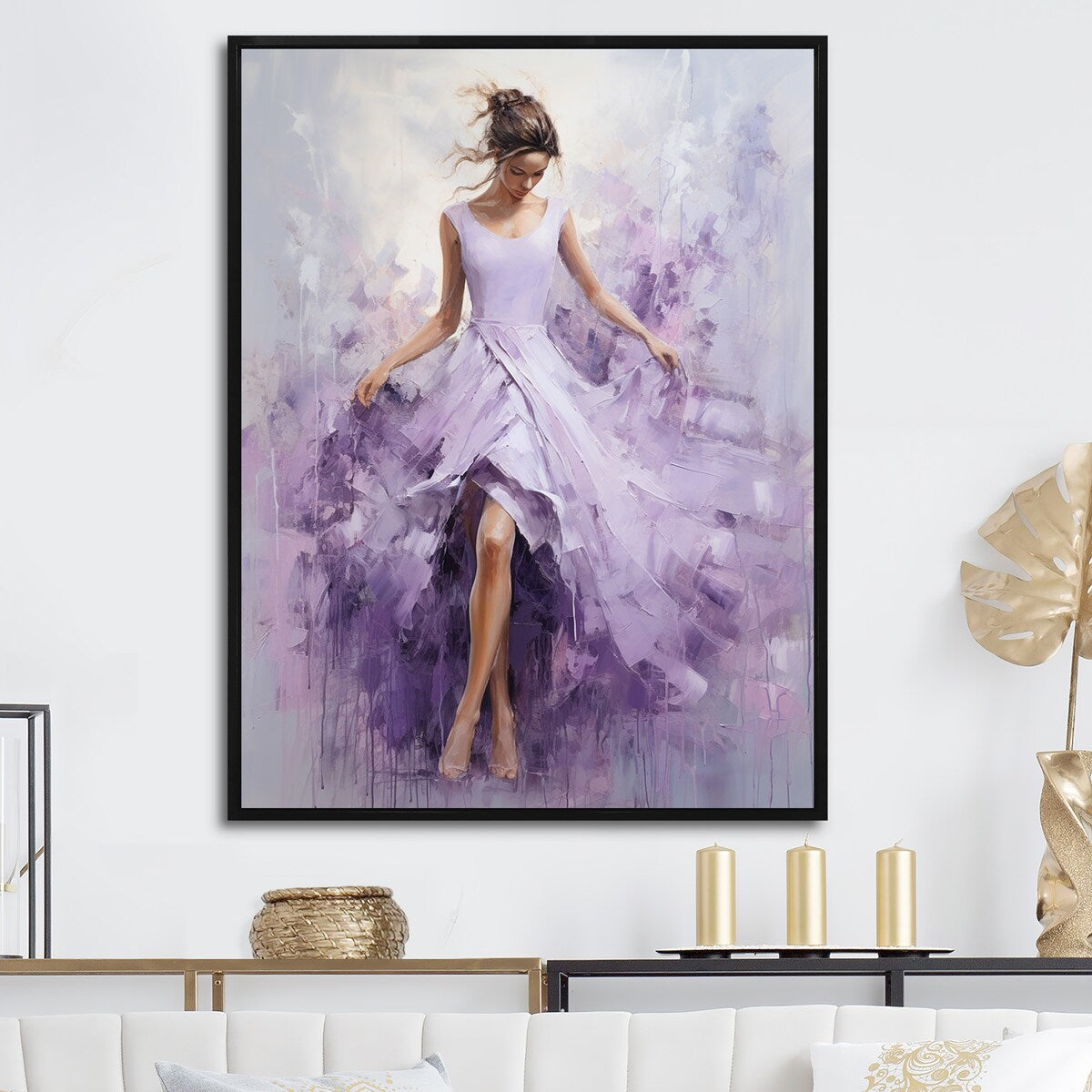 Designart "Ballet Dance In Lilac " Dance Framed Canvas Art Print