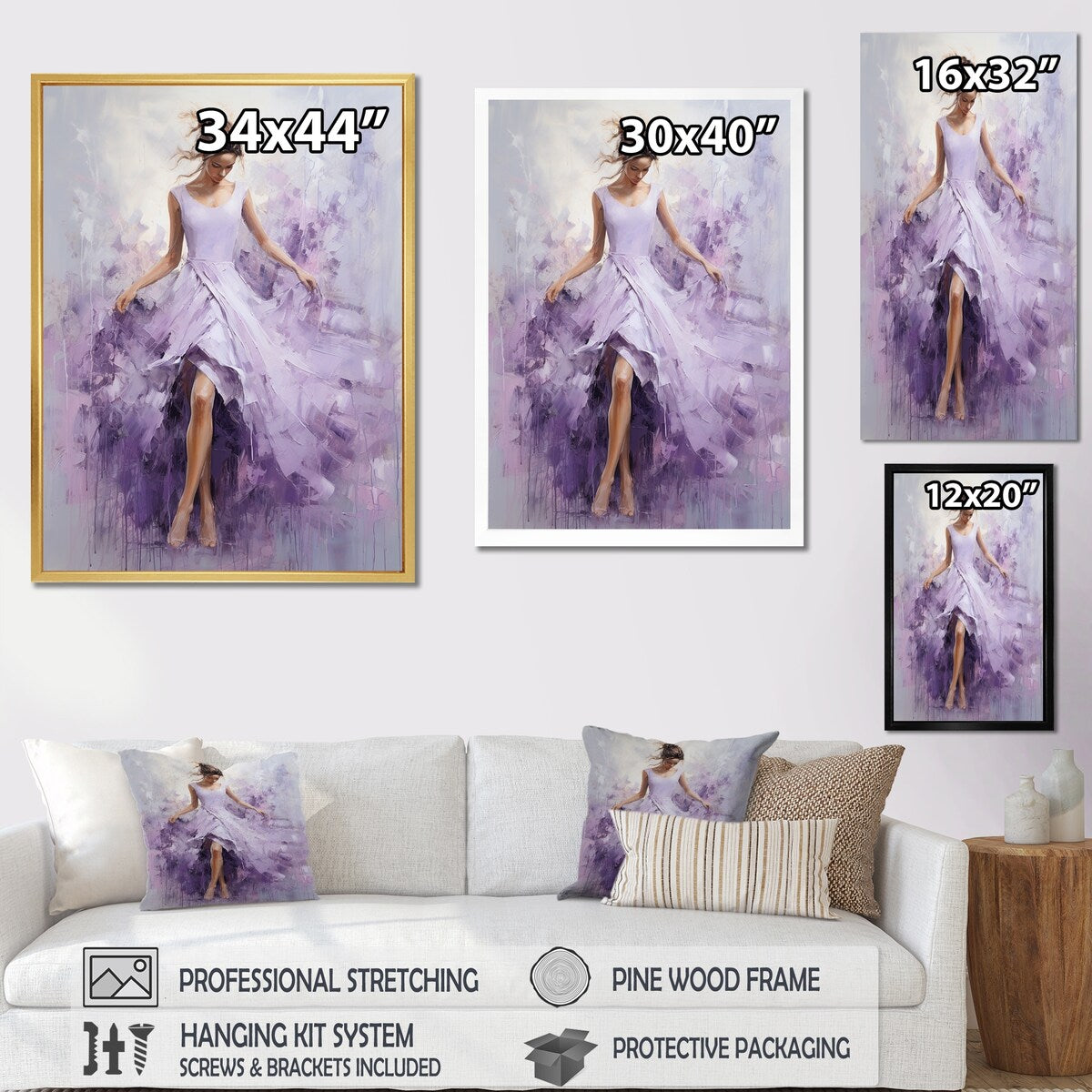 Designart "Ballet Dance In Lilac " Dance Framed Canvas Art Print