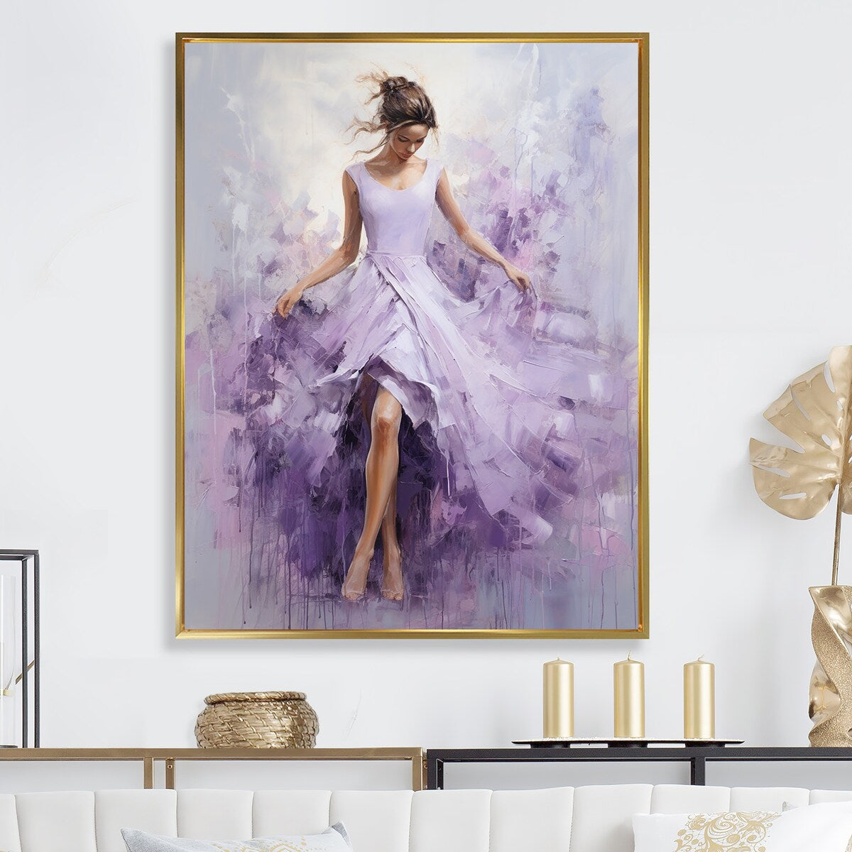 Designart "Ballet Dance In Lilac " Dance Framed Canvas Art Print