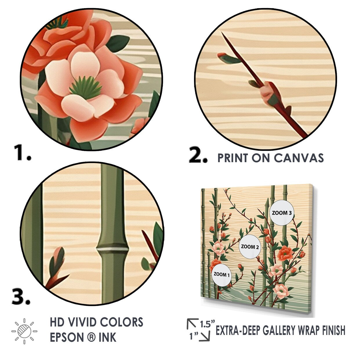Designart "Bamboo And Plum Blossoms" Bamboo Wall Art