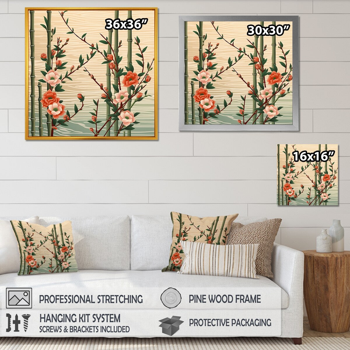 Designart "Bamboo And Plum Blossoms" Bamboo Wall Art