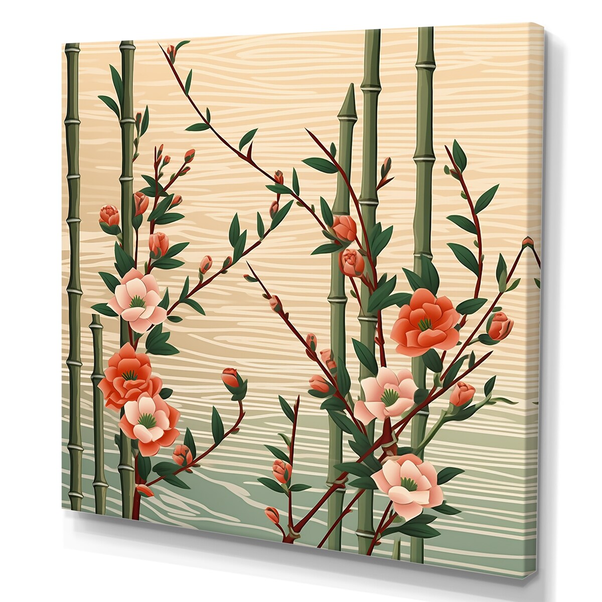 Designart "Bamboo And Plum Blossoms" Bamboo Wall Art
