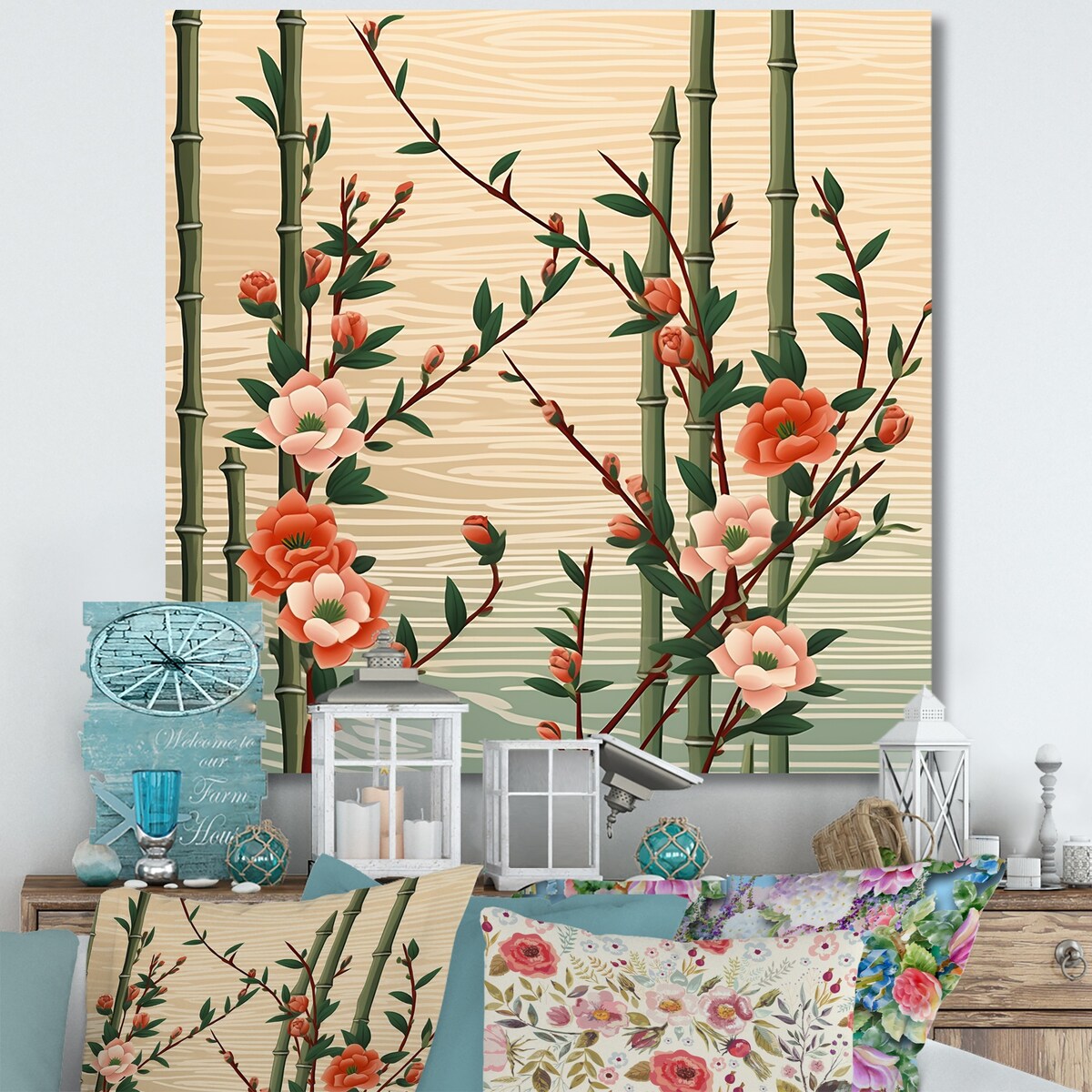 Designart "Bamboo And Plum Blossoms" Bamboo Wall Art