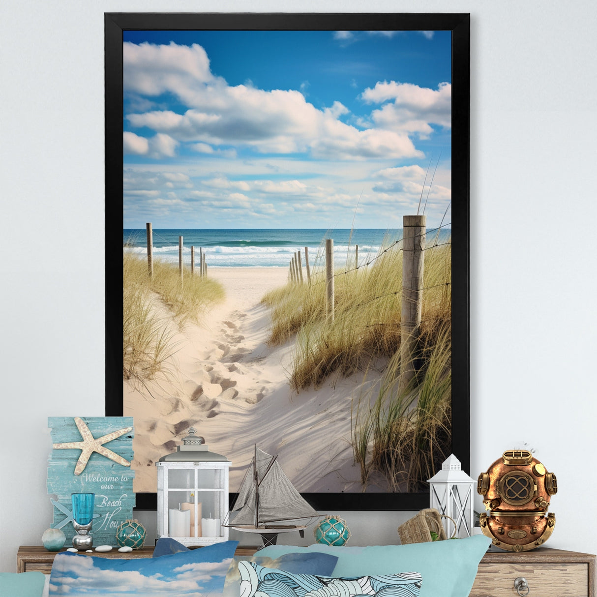 Designart "Bath To The Ocean III" Coastal Beach Sand Framed Wall Decor