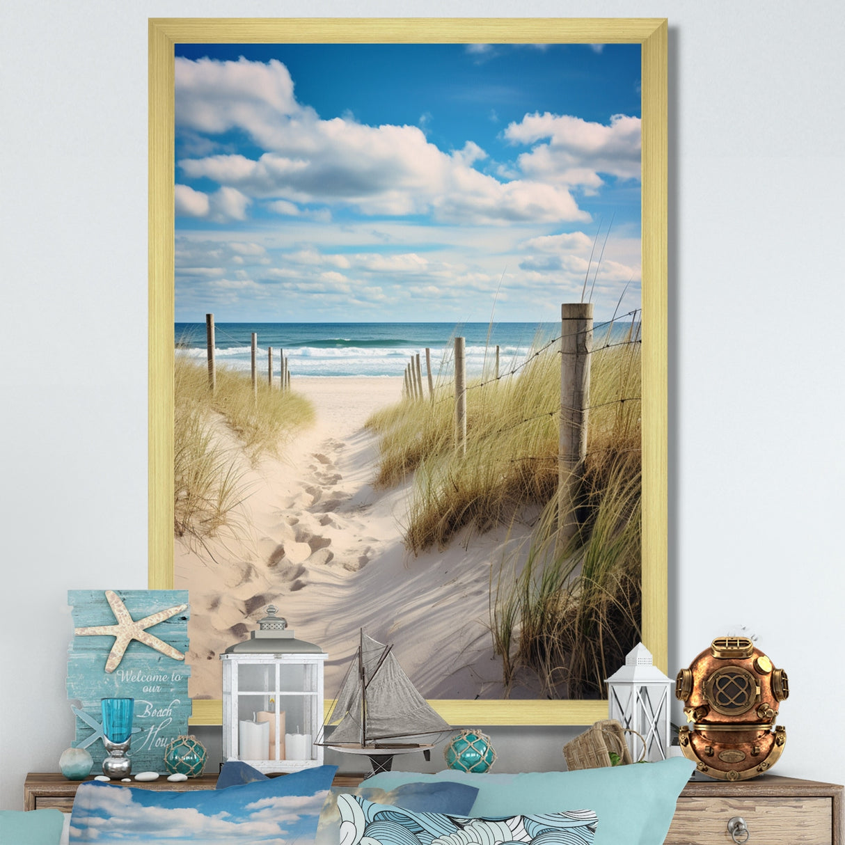 Designart "Bath To The Ocean III" Coastal Beach Sand Framed Wall Decor