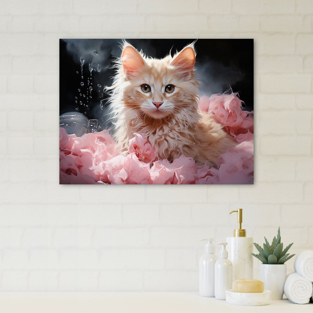 Designart "Bathroom Cuddly Kitten Bath V" Bathroom Wall Art