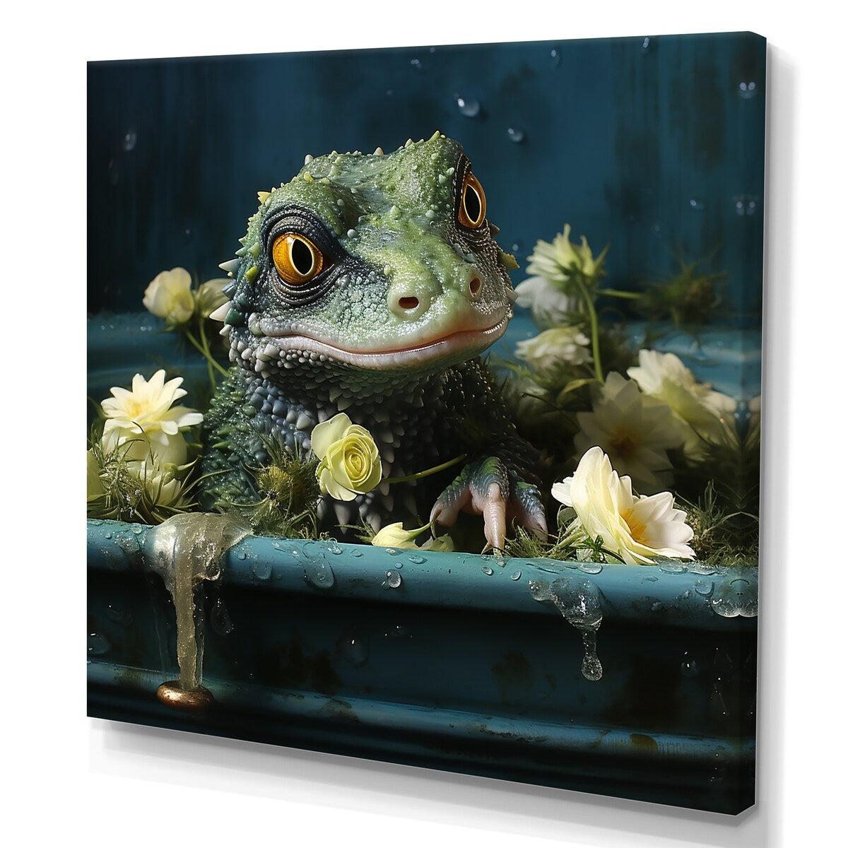 Designart "Bathroom Geckos Green Soak " Bathroom Wall Art