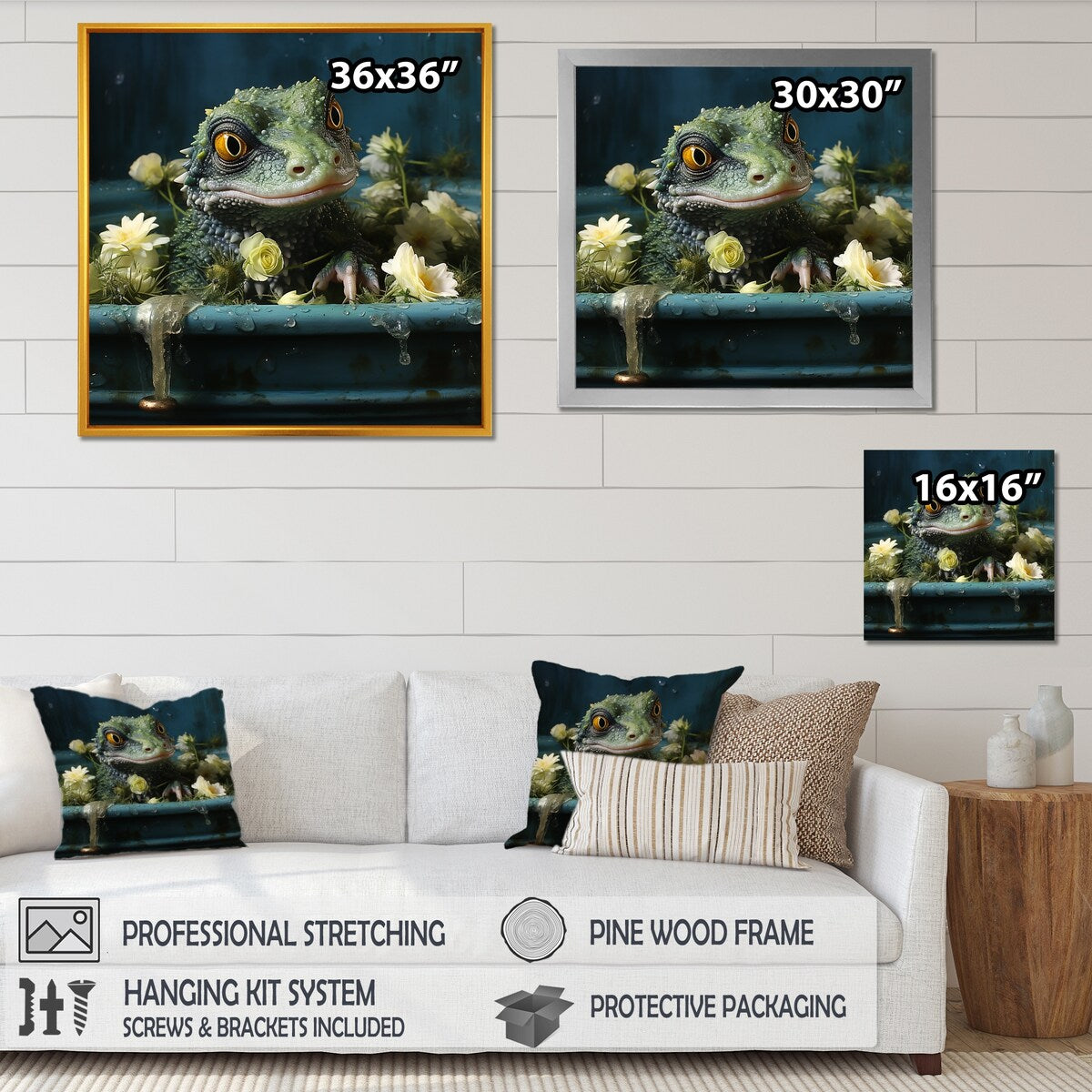 Designart "Bathroom Geckos Green Soak " Bathroom Wall Art