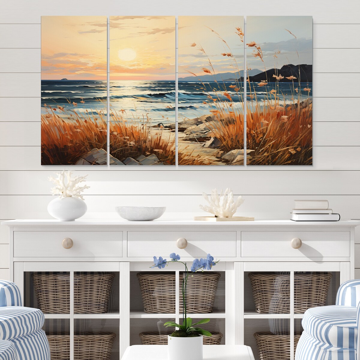 Designart "Beach Breeze Pointillism III" Nautical & Beach Metal Wall Décor Set