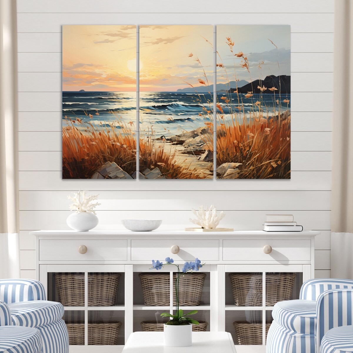 Designart "Beach Breeze Pointillism III" Nautical & Beach Metal Wall Décor Set