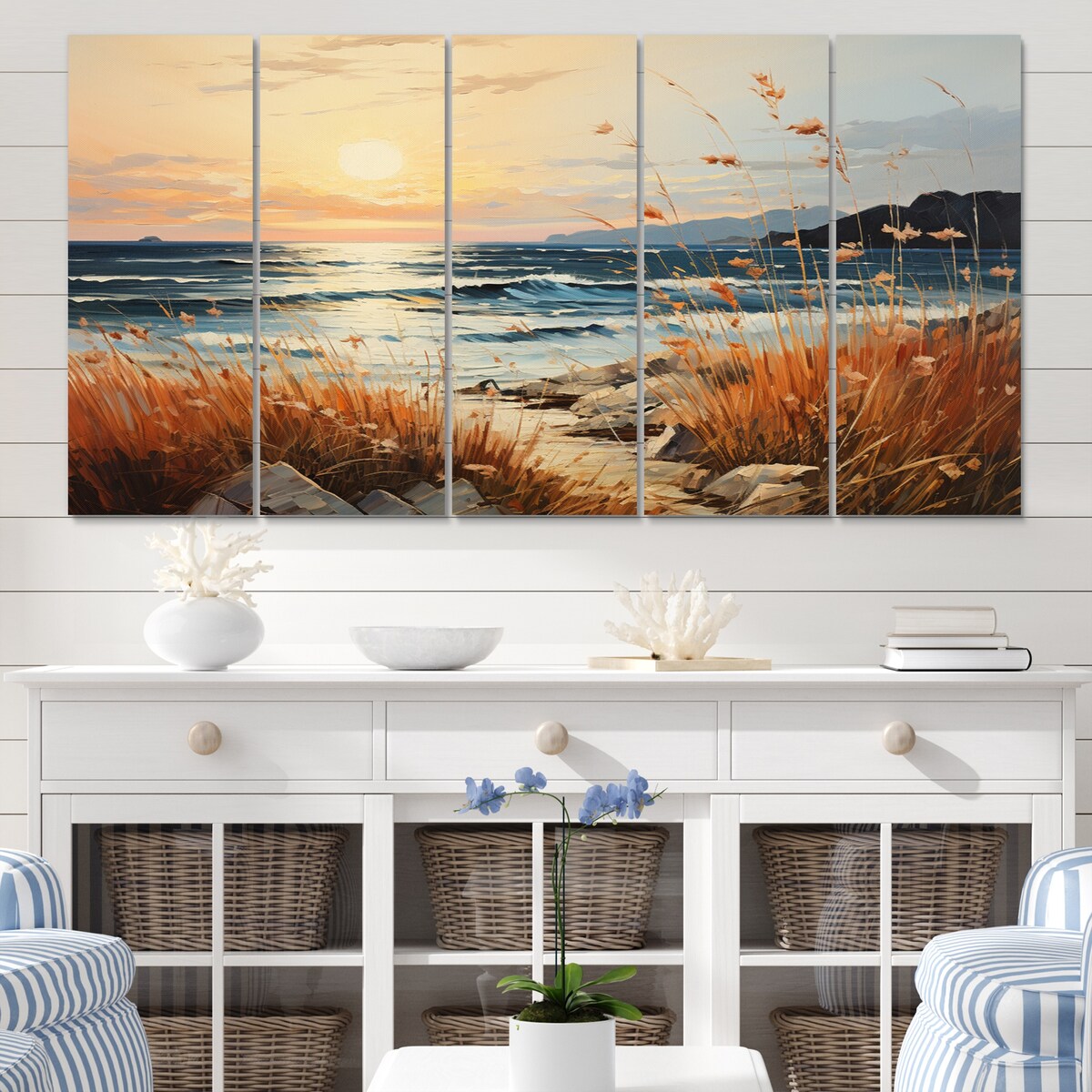 Designart "Beach Breeze Pointillism III" Nautical & Beach Metal Wall Décor Set