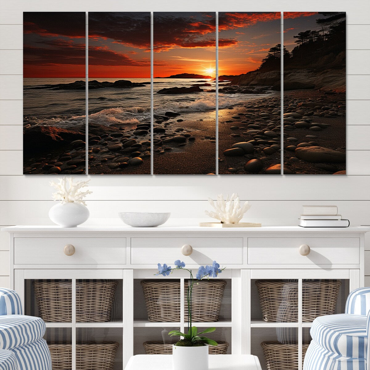Designart "Beach Dramatic Horizon" Nautical & Beach Metal Wall Art Set