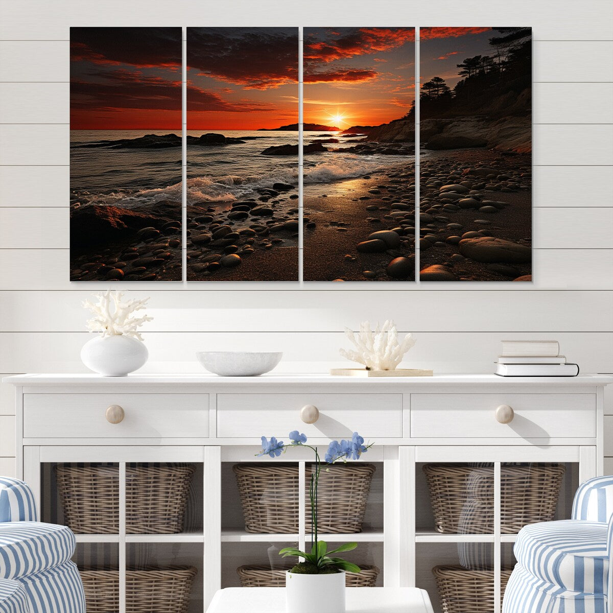 Designart "Beach Dramatic Horizon" Nautical & Beach Metal Wall Art Set