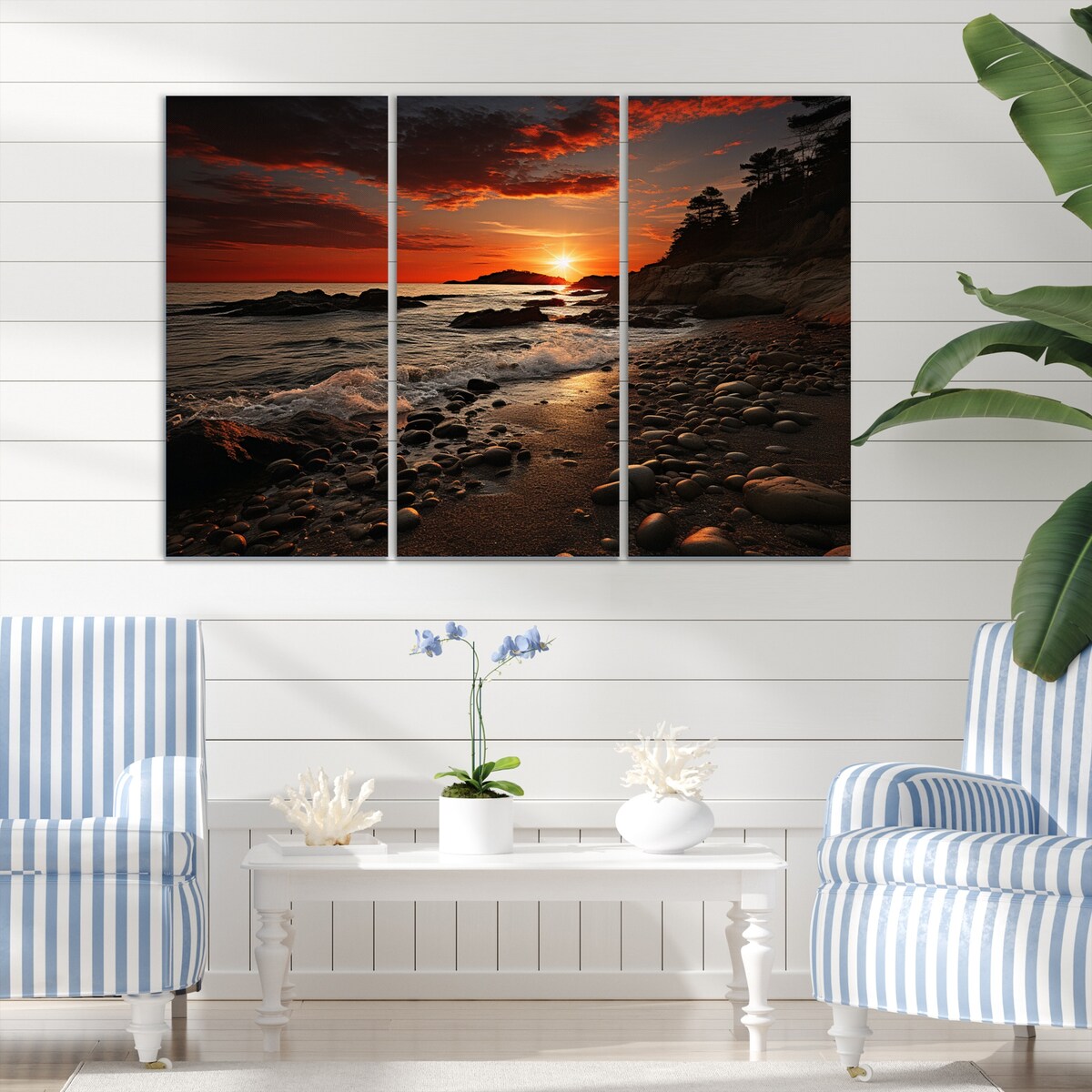 Designart "Beach Dramatic Horizon" Nautical & Beach Metal Wall Art Set