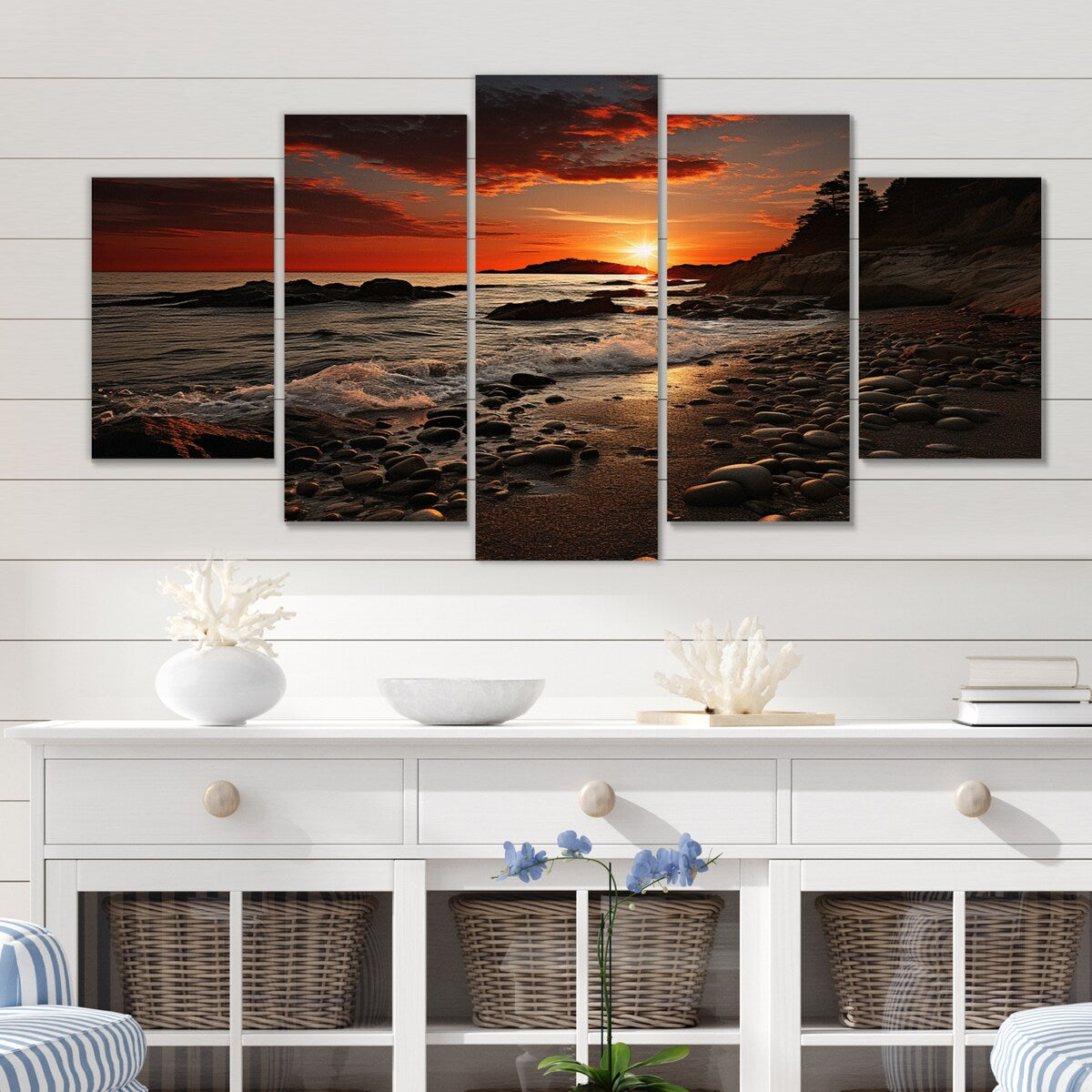 Designart "Beach Dramatic Horizon" Nautical & Beach Metal Wall Art Set