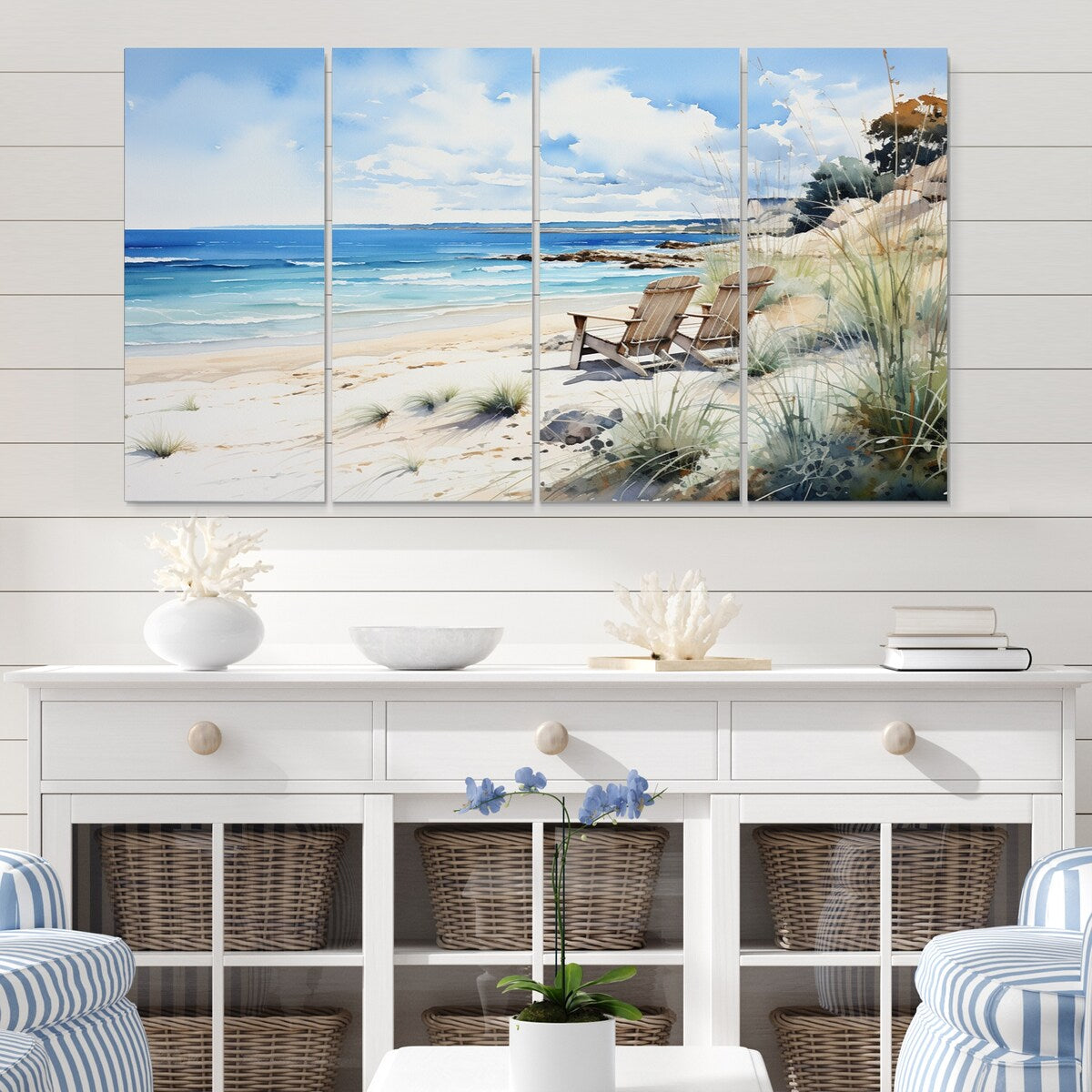 Designart "Beach Ocean Seaside Serenity II" Nautical & Beach Art Living Room Set