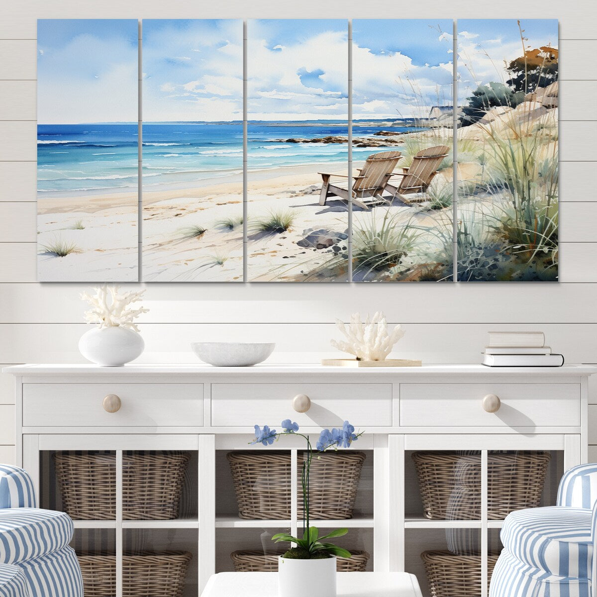 Designart "Beach Ocean Seaside Serenity II" Nautical & Beach Art Living Room Set