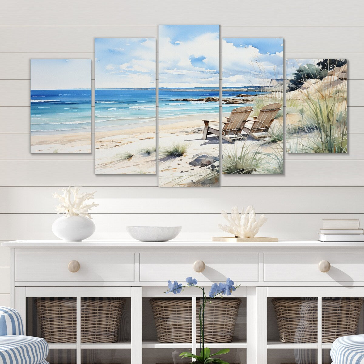 Designart "Beach Ocean Seaside Serenity II" Nautical & Beach Art Living Room Set