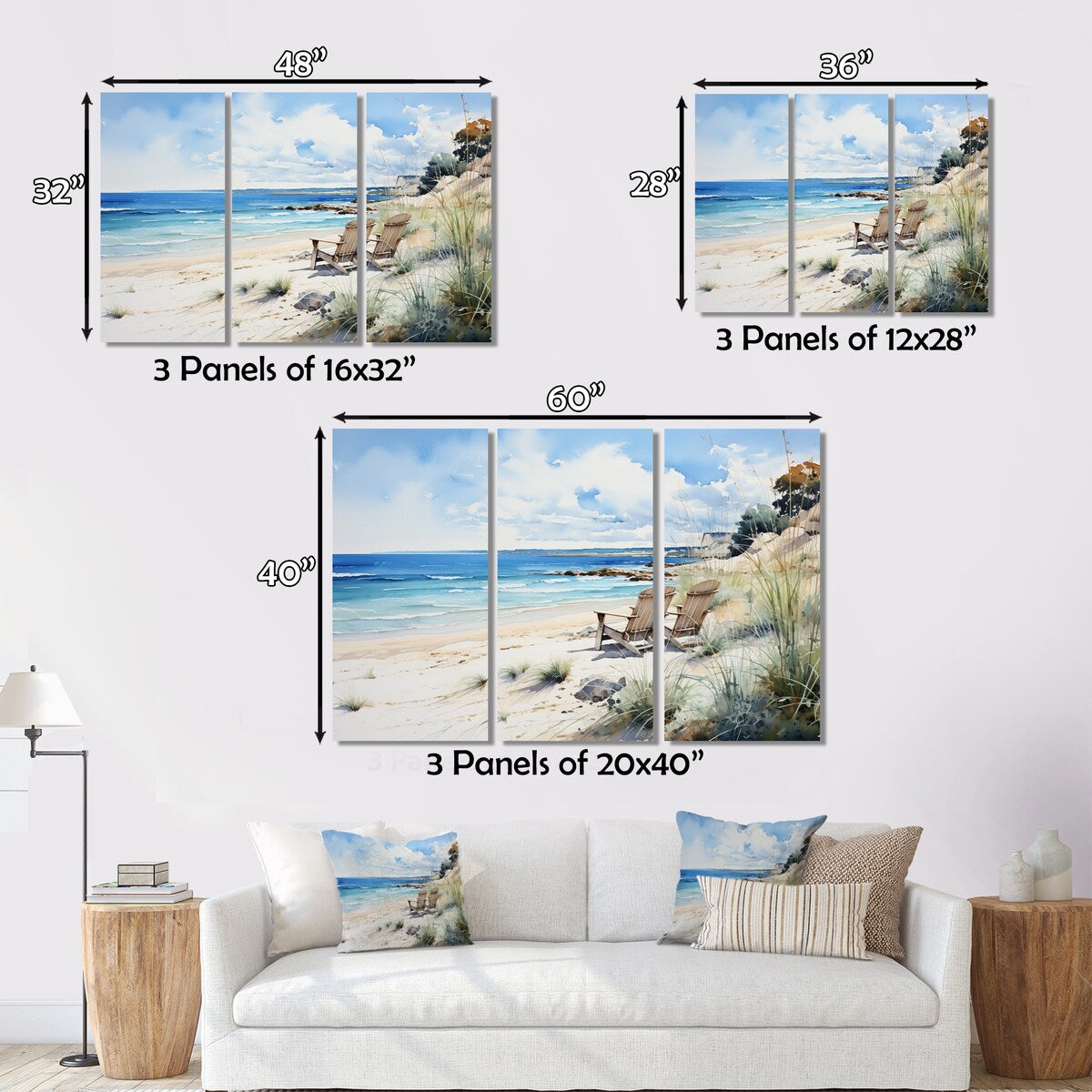Designart "Beach Ocean Seaside Serenity II" Nautical & Beach Art Living Room Set