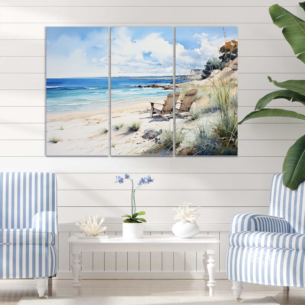 Designart "Beach Ocean Seaside Serenity II" Nautical & Beach Art Living Room Set
