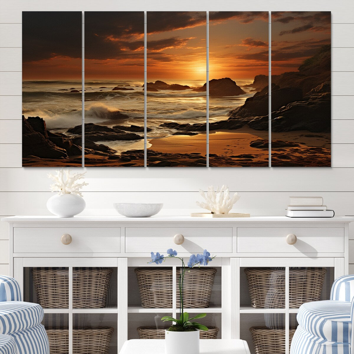 Designart "Beach Photo Golden Sands VIII" Nautical & Beach Metal Wall Art Set