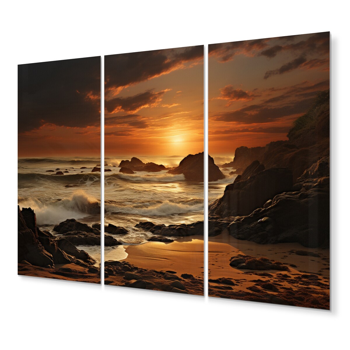 Designart "Beach Photo Golden Sands VIII" Nautical & Beach Metal Wall Art Set