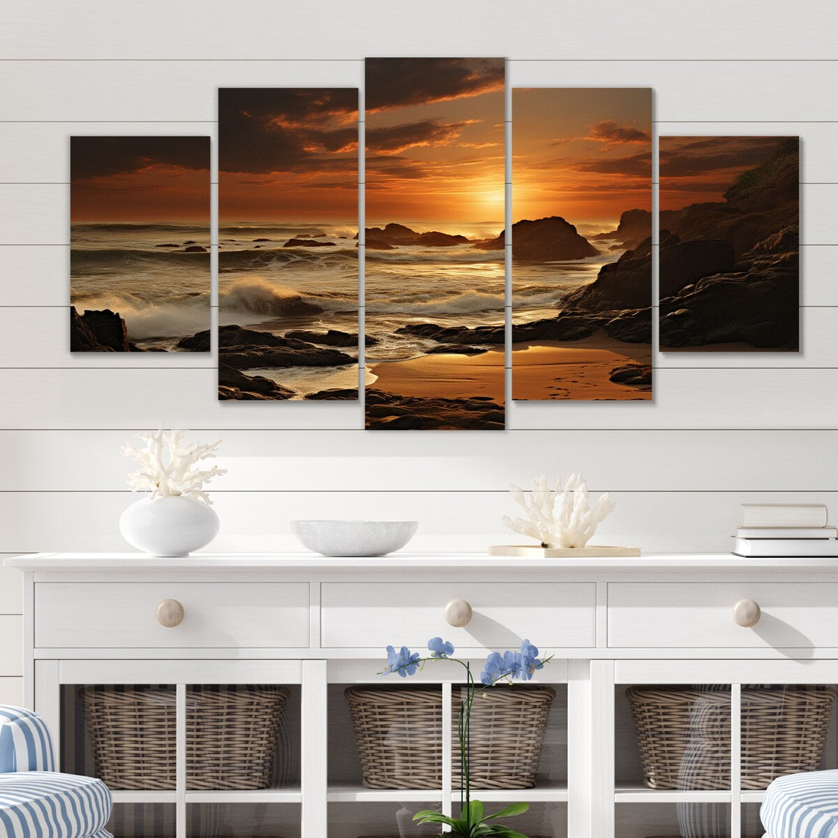 Designart "Beach Photo Golden Sands VIII" Nautical & Beach Metal Wall Art Set