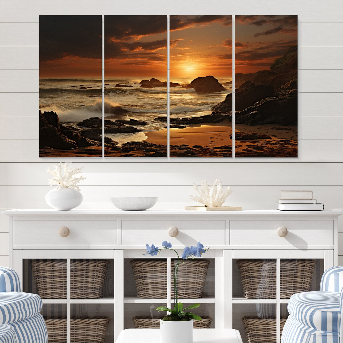 Designart "Beach Photo Golden Sands VIII" Nautical & Beach Metal Wall Art Set
