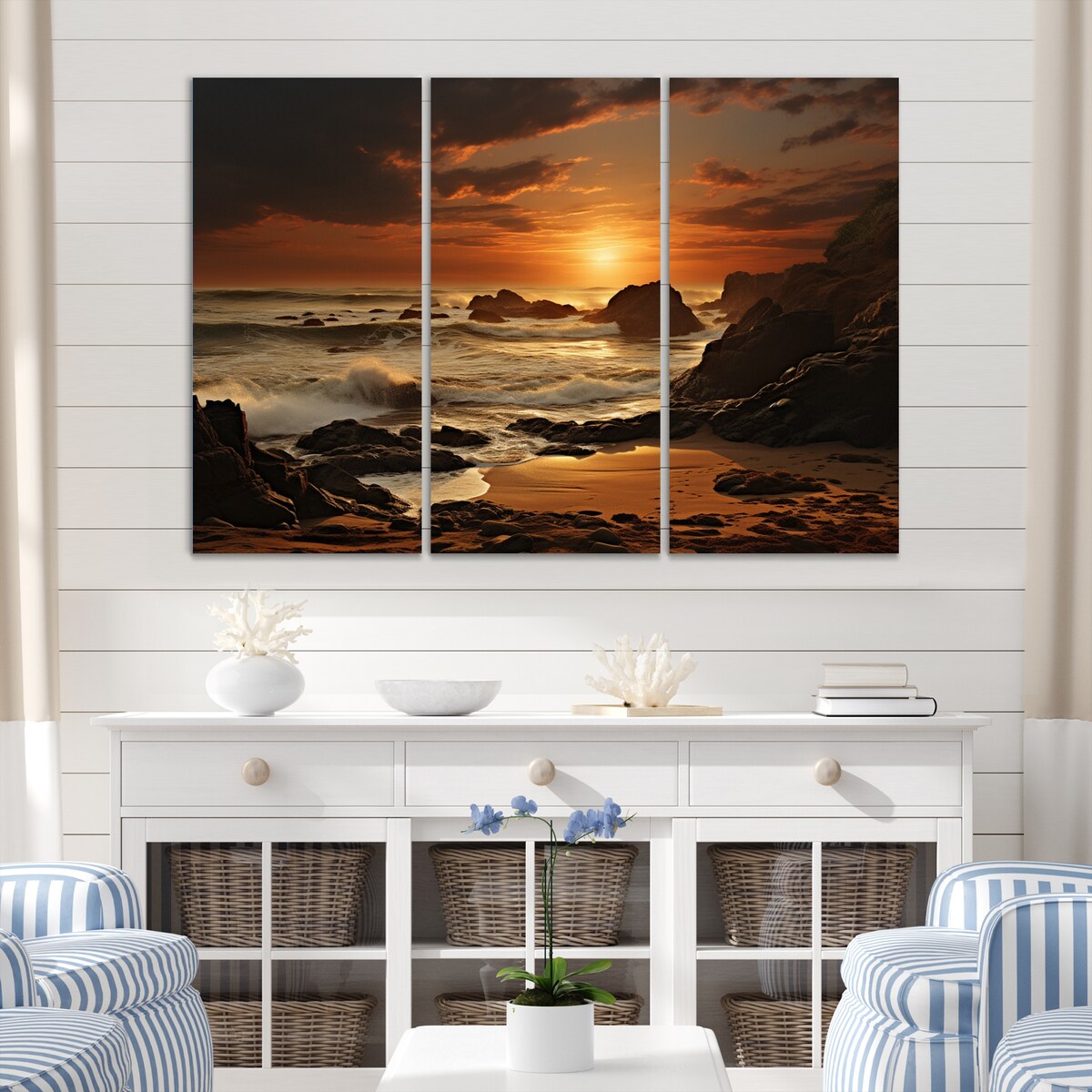 Designart "Beach Photo Golden Sands VIII" Nautical & Beach Metal Wall Art Set