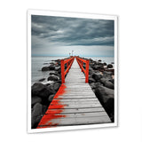 Designart "Beach Pier Perspective Black V" Coastal Pier Framed Wall Art Living Room