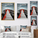 Designart "Beach Pier Perspective Black V" Coastal Pier Framed Wall Art Living Room