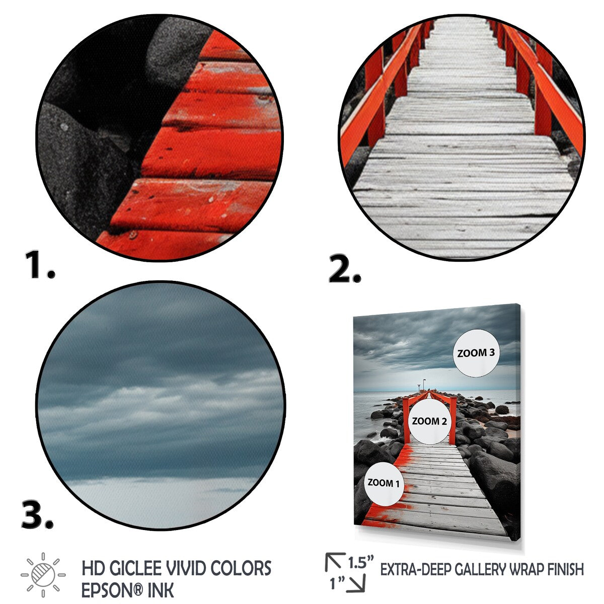 Designart "Beach Pier Perspective Black V" Coastal Pier Framed Wall Art Living Room