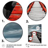 Designart "Beach Pier Perspective Black V" Coastal Pier Framed Wall Art Living Room