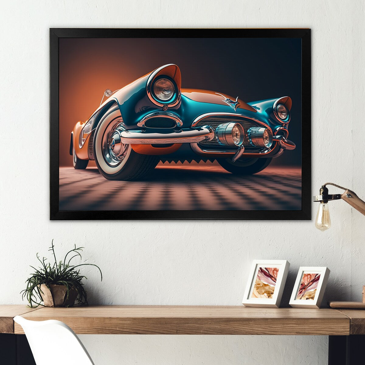 Designart "Beautiful Vintage Car In Retro Colors V" Retro Car Framed Art Print