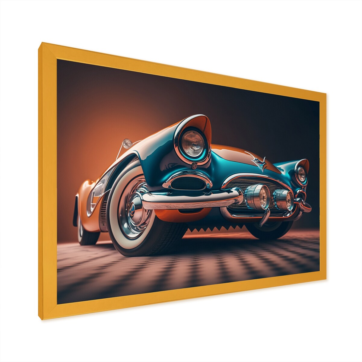 Designart "Beautiful Vintage Car In Retro Colors V" Retro Car Framed Art Print