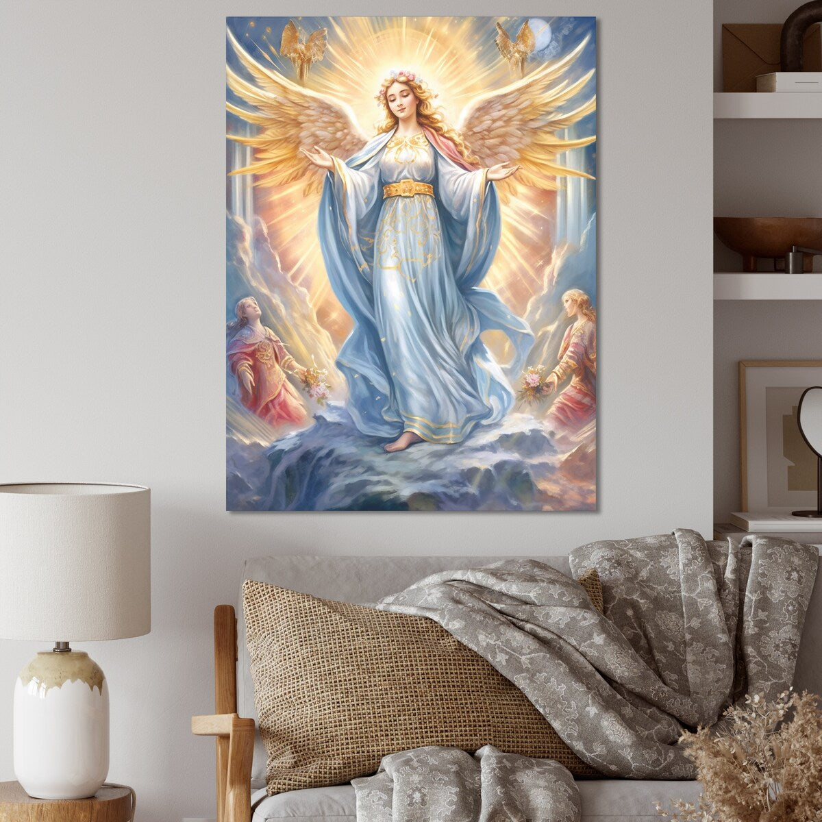 Designart "Beautiful Virgin Of Peace Praying In Heaven III" Religious Portrait Wall Art