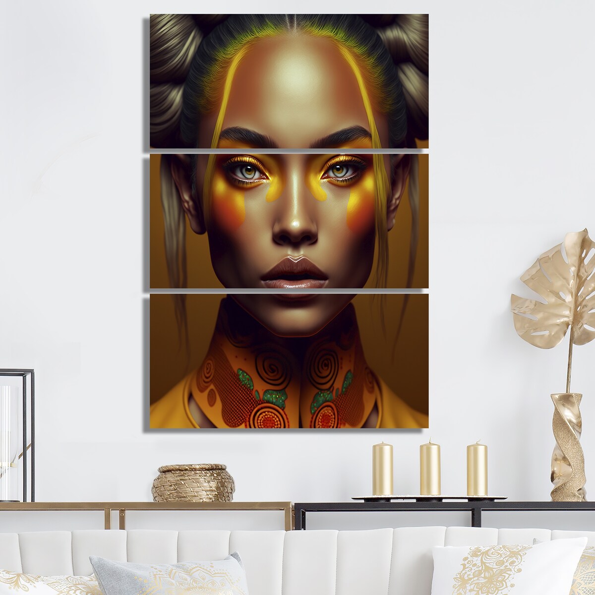Designart "Beautiful Woman In Tropical Fashion III" Fashion Woman Canvas Art Print - 3 Panels
