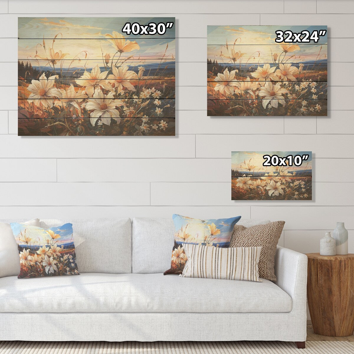 Designart "Beautify Lilies Field On Mountains I" Flowers Wood Wall Art - Traditional Wood Panel On Natural Pine Wood