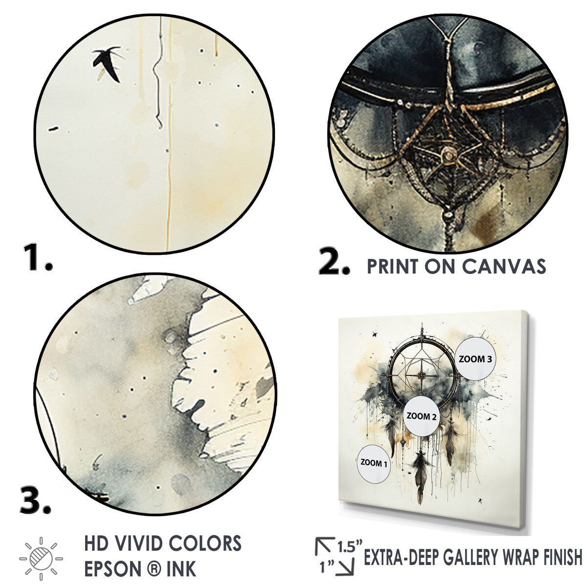 Designart "Beige And Grey Dreams Keepers I" Dream catcher Framed Wall Art Prints