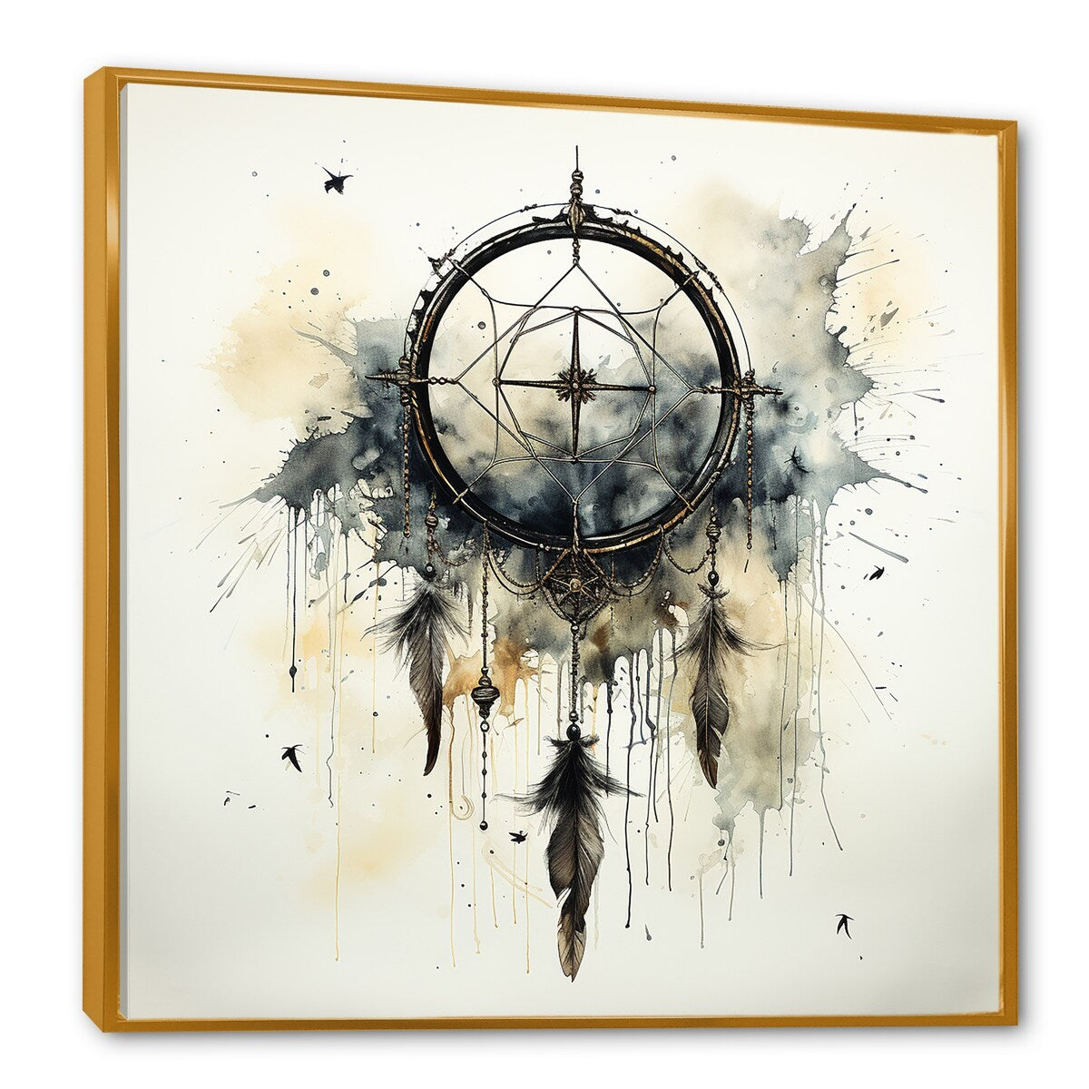 Designart "Beige And Grey Dreams Keepers I" Dream catcher Framed Wall Art Prints