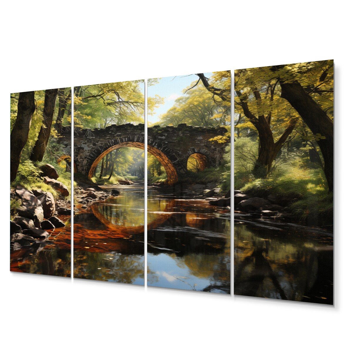 Designart "Beige Bridge Whispers Of History II" Architecture Metal Art Print Set