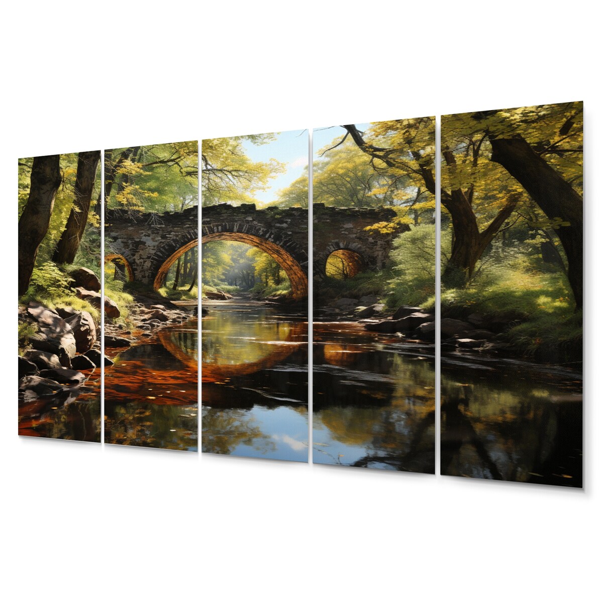 Designart "Beige Bridge Whispers Of History II" Architecture Metal Art Print Set