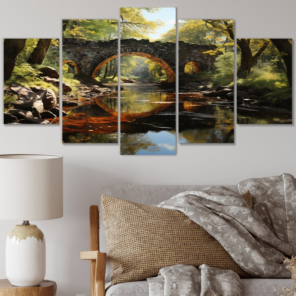 Designart "Beige Bridge Whispers Of History II" Architecture Metal Art Print Set