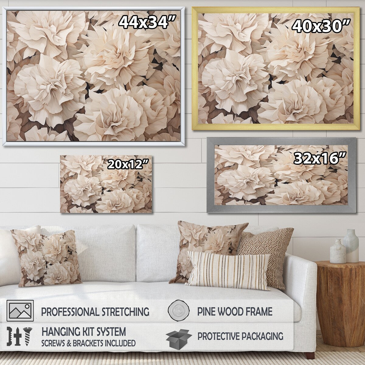 Designart "Beige Carnations Arrangement III" Carnations Wall Art